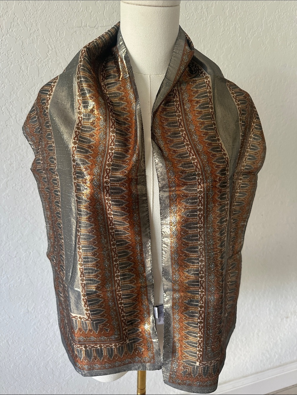 Jacobsons stunning Italian Metallic Silver and Copper Woven Scarf